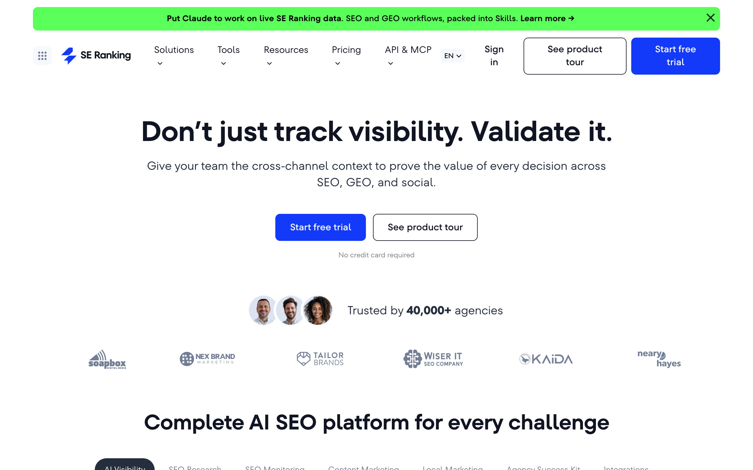 SE Ranking homepage